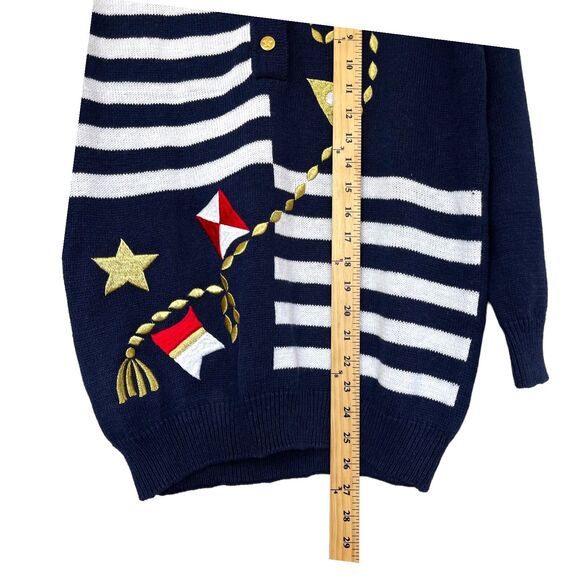 Vintage Sweater Top Knit Small Nautical Patchwork Sailor Art Heritage Classic - Picture 9 of 13